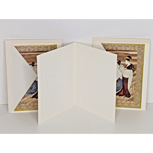 Japanese Art Utagawa Toyokuni 3 Blank Cards(1769-1825) GEISHA AND MAID - Picture 3 of 5